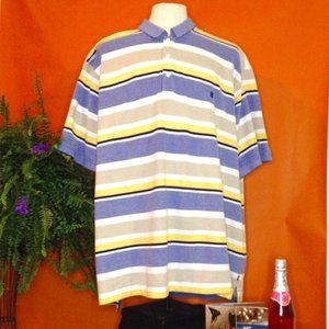 Mens 4XLT Izod Blue Yellow White Stripe Polo Shirt